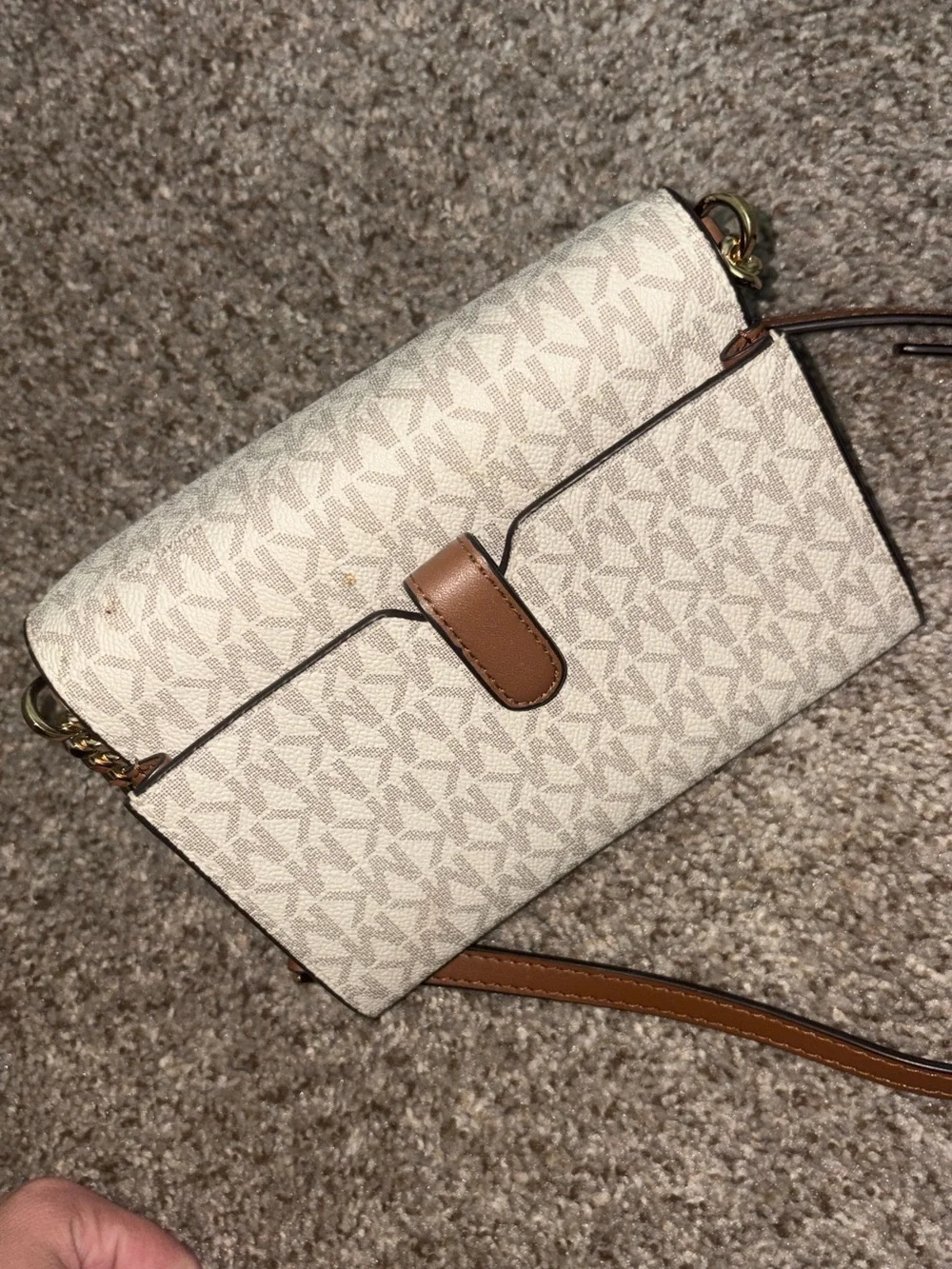 Michael Kors Cream and Brown MK Signature Crossbody Bag
